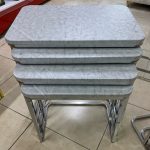 Gümüş Ayaklı 4 Lü Sehpa Takımı Gri Mermer Deseni