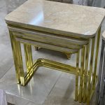 Gold Ayaklı 4 Lü Sehpa Takımı Krem Mermer Desen