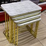 GOLD Ayaklı 4 Lü Sehpa Takımı Beyaz Mermer Desen