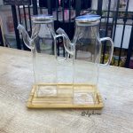 Bambu Tabaklı 2 li  Her Biri 1000ml Yağdanlık Set