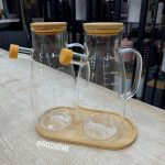 2'li Boroslikat Cam Yağdanlık Bambu Stantlı 1000ml