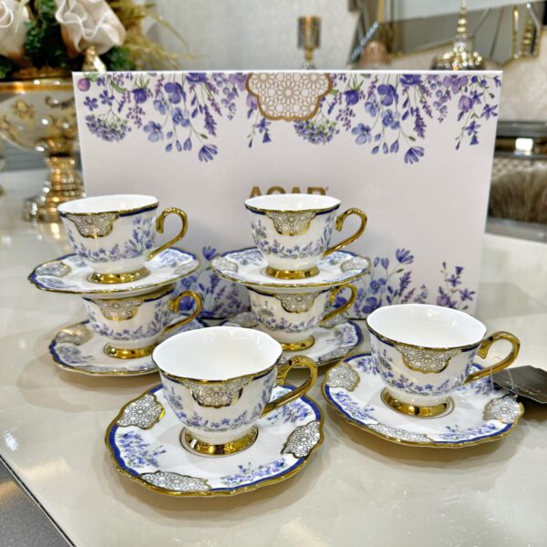 Mavi Çiçek 6 Kişilik Türk Kahvesi Fincanı