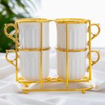 Maya Standlı 4 Kişilik Porselen Kupa Gold