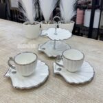 İstiridye 2 Kişilik İkramlıklı Türk Kahvesi Fincanı Gümüş