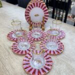 Kırmızı Cam Pasta Çay Seti