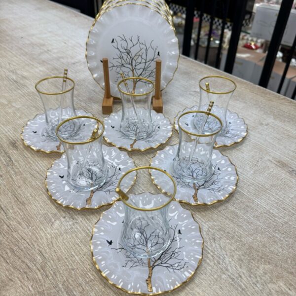 Beyaz Cam Çay Pasta Seti