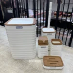 Beyaz Ahşap 5 Parça Banyo Seti