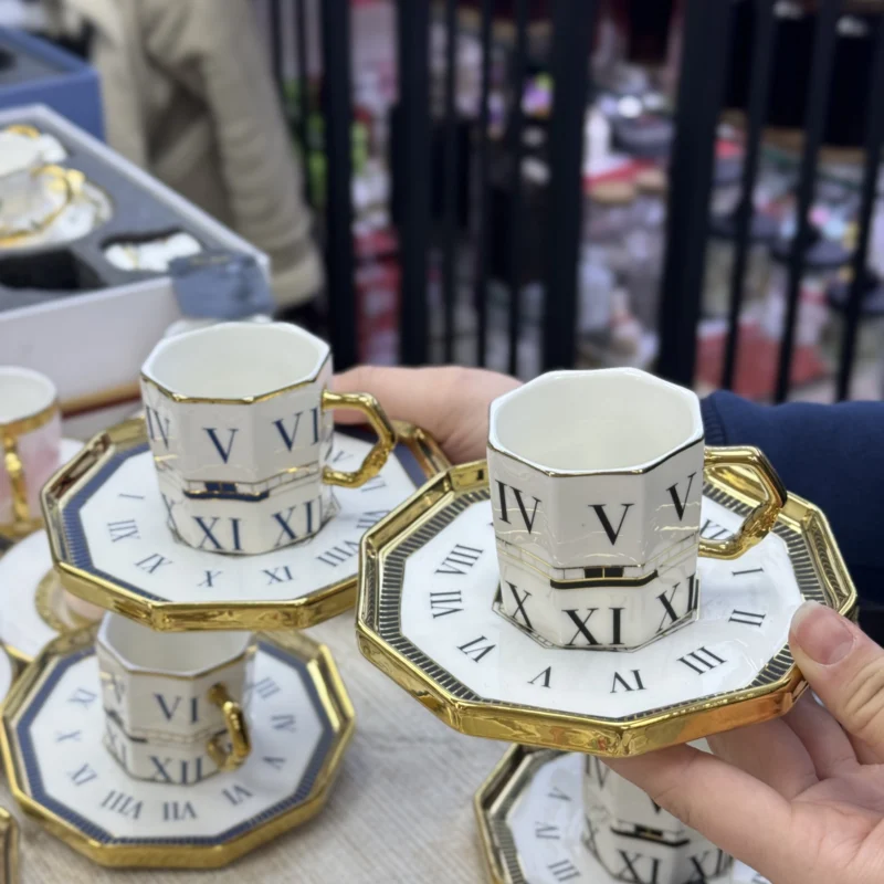 IMG_4398 Roma Rakam 6 kişilik Lacivert siyah Türk Kahvesi Fincanı - Görsel 1