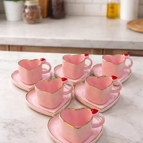 ROSAMEL 6 Kişilik Türk Kahvesi Fincanı Pembe